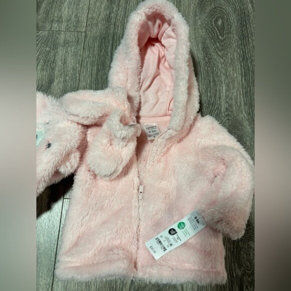 New Carter’s Pink baby girl 3 piece ' hooded jacket with ears - Picture 3 of 3